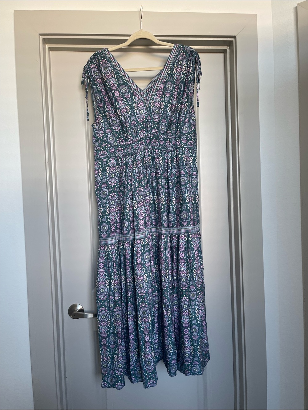 Joie Teal and Lilac Boho V-Neck Maxi Dress